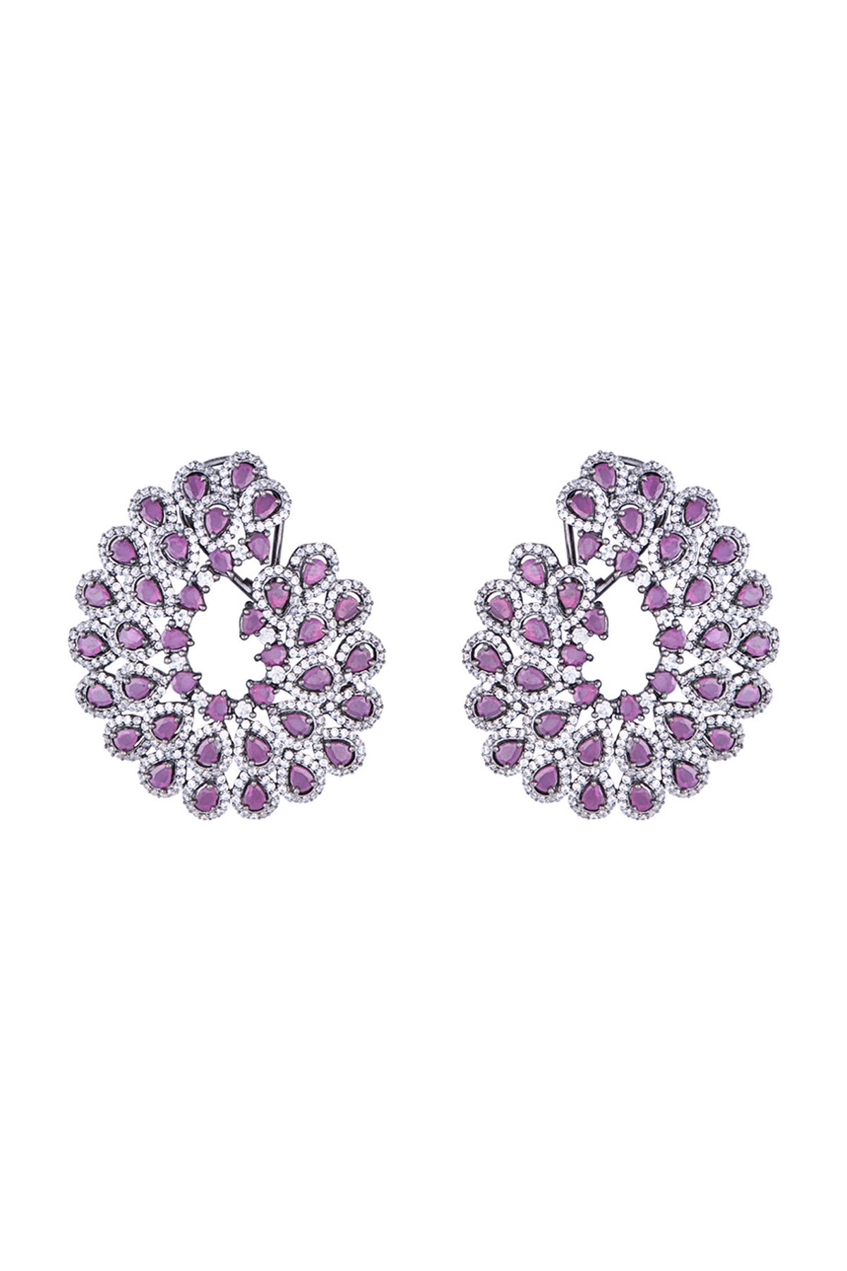 Black Rhodium Plated Faux Ruby Stud Earrings