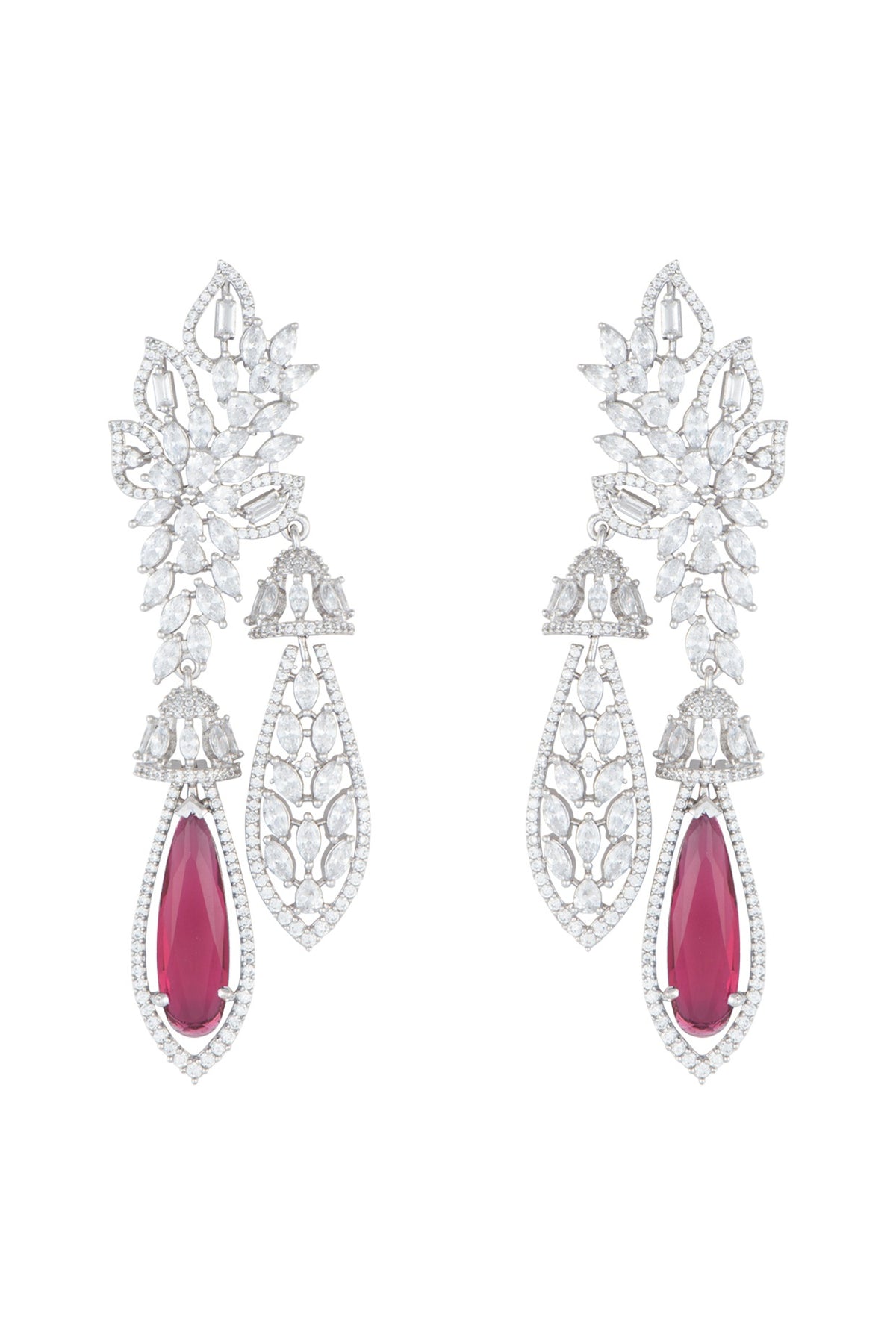 Silver Plated Faux Diamond & Ruby Earrings