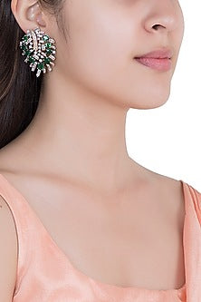 White Rhodium Plated Baguettes, Faux Diamond & Emerald Earrings