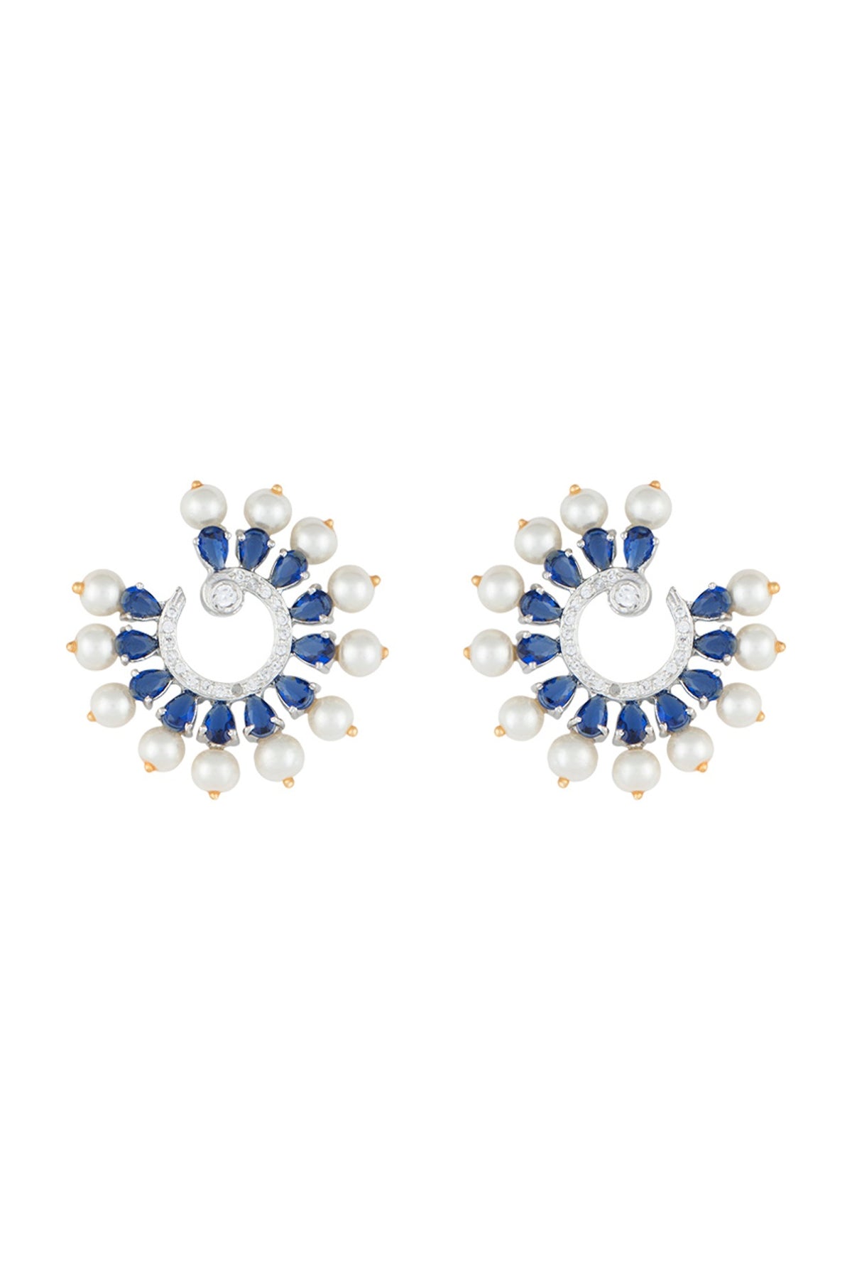 White Rhodium Plated Faux Diamond & Sapphire Circular Earrings