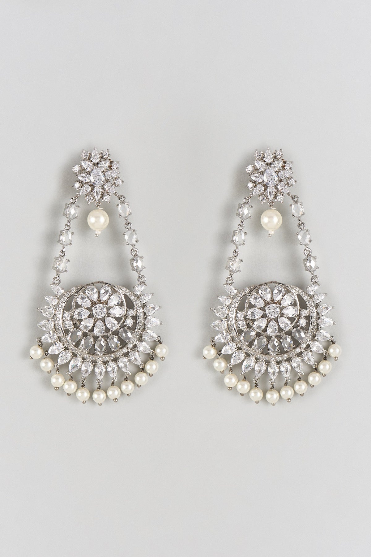 Silver Plated Faux Diamond Long Earrings