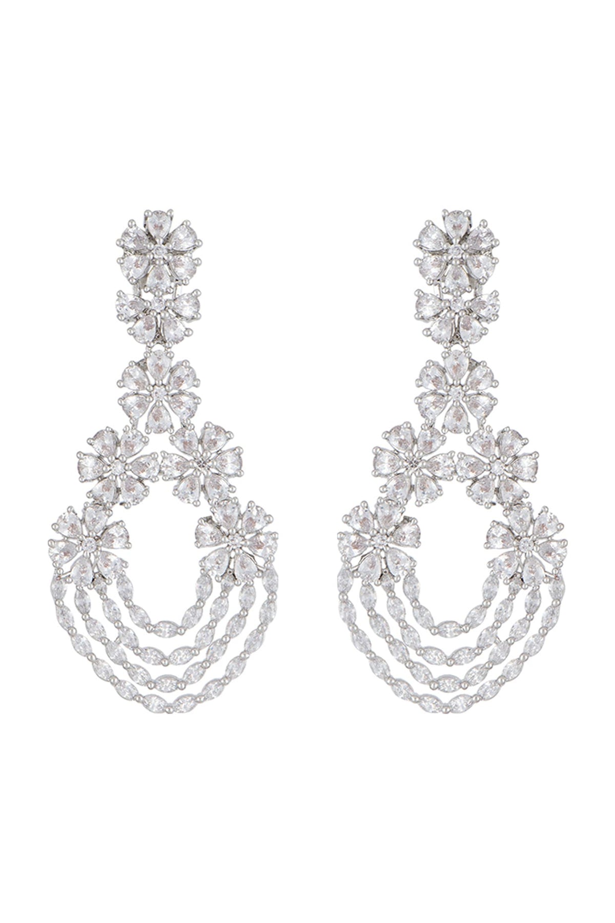 Silver Plated Faux Diamond Long Dangler Earrings
