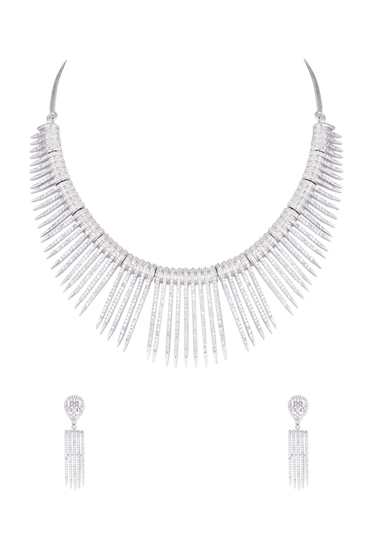 White gold plated diamond pave necklace set