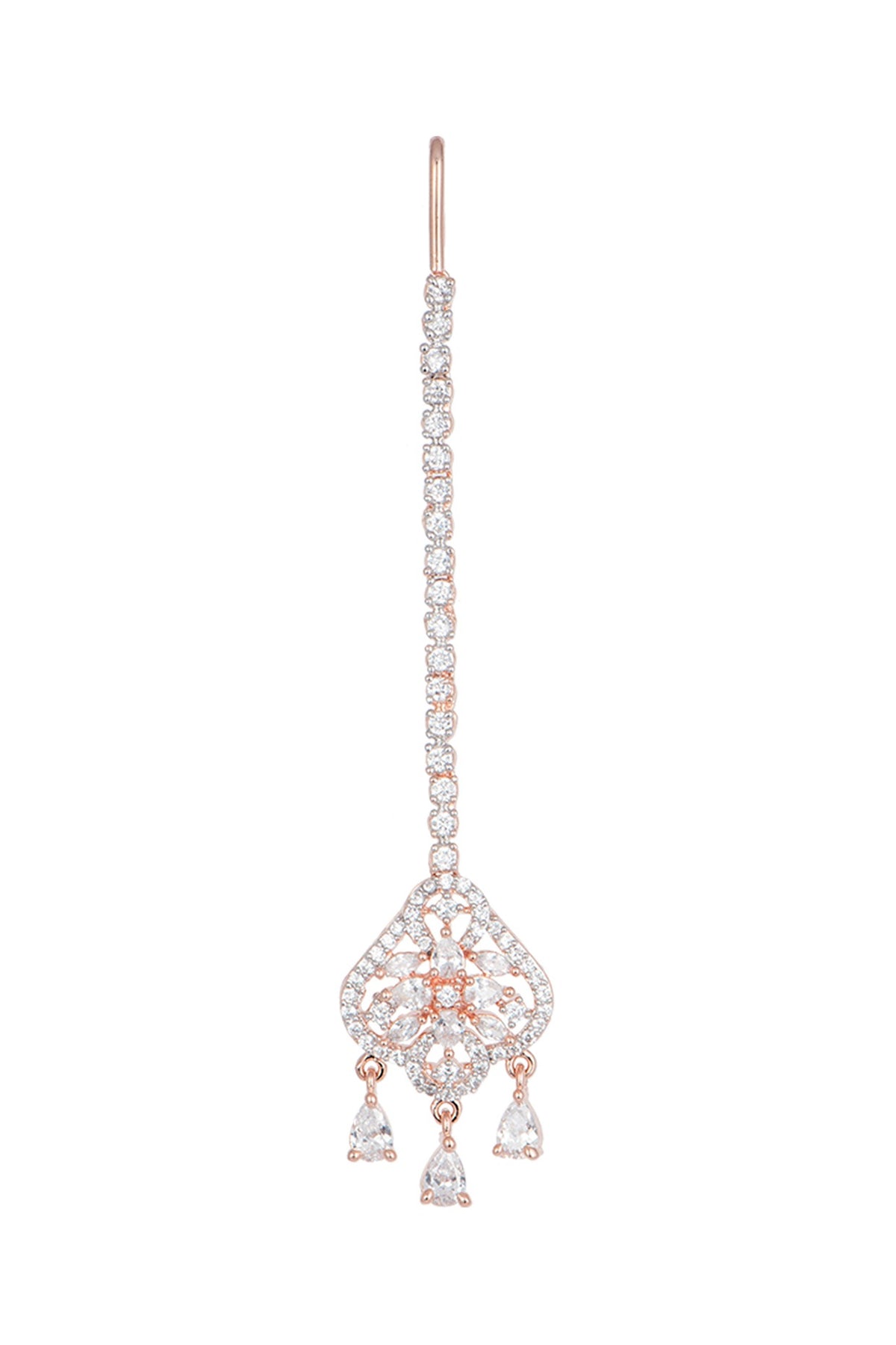 Rose gold plated faux diamond maangtika