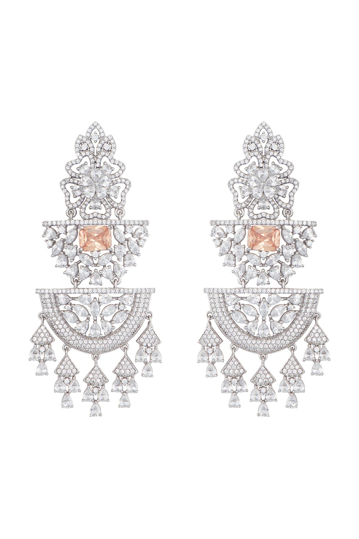 White Gold Finish Zircon & Yellow Stone Dangler Earrings