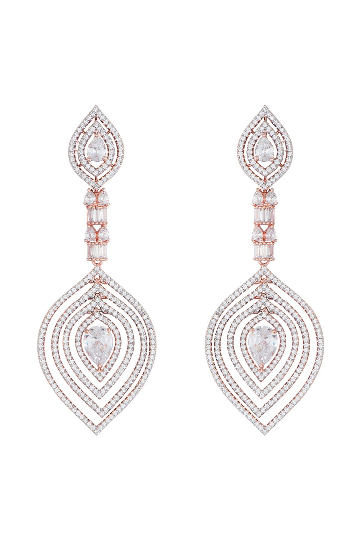 Rose gold plated faux diamond long earrings