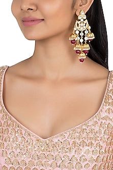 Gold plated faux kundan long earrings