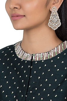 Gold plated faux diamond long earrings