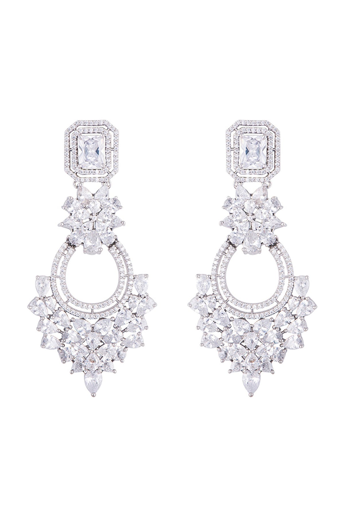 Silver plated faux diamond chandelier earrings
