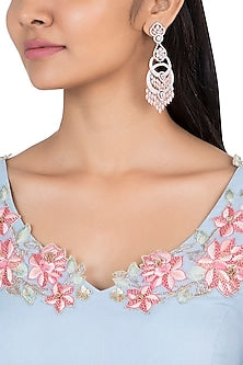 Silver plated faux diamond long earrings