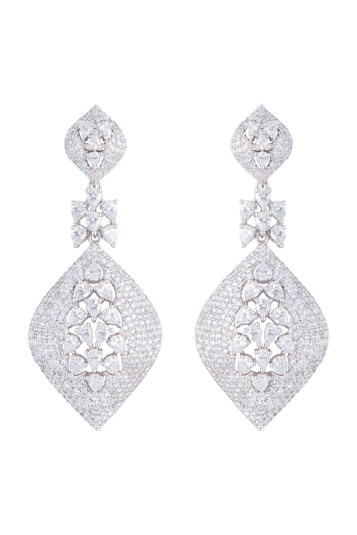 Silver plated faux diamond dangler earrings