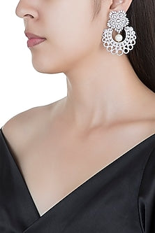 Silver plated faux diamond floral earrings