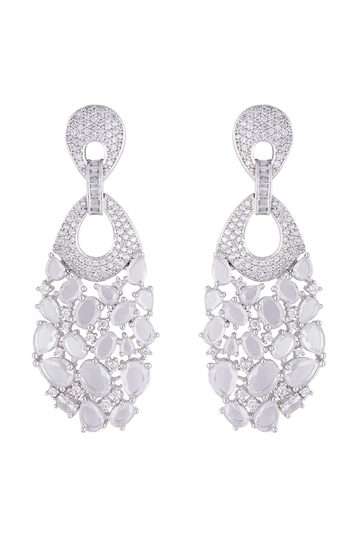 Silver plated faux diamond long dangler earrings