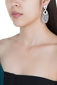 Silver plated faux diamond long dangler earrings