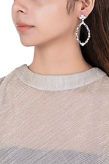 Silver plated faux diamond oval earrings