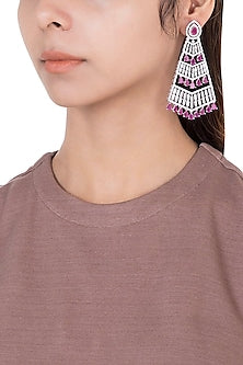 Silver plated faux diamond and ruby earrings