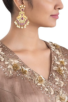 Gold plated faux kundan long earrings