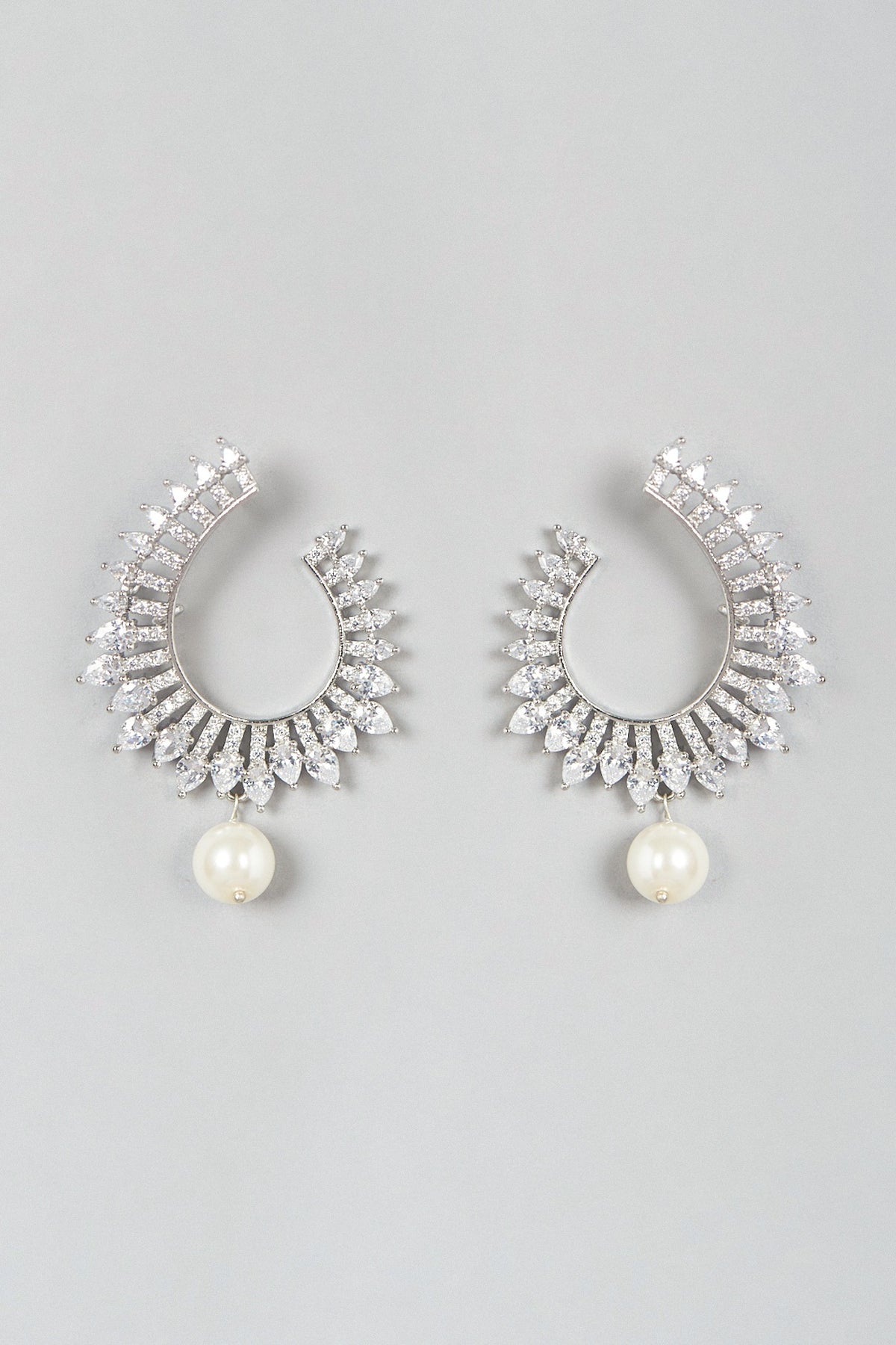 White Finish Faux Diamonds & Zircons Earrings