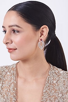 White Finish Red Faux Diamonds Earrings