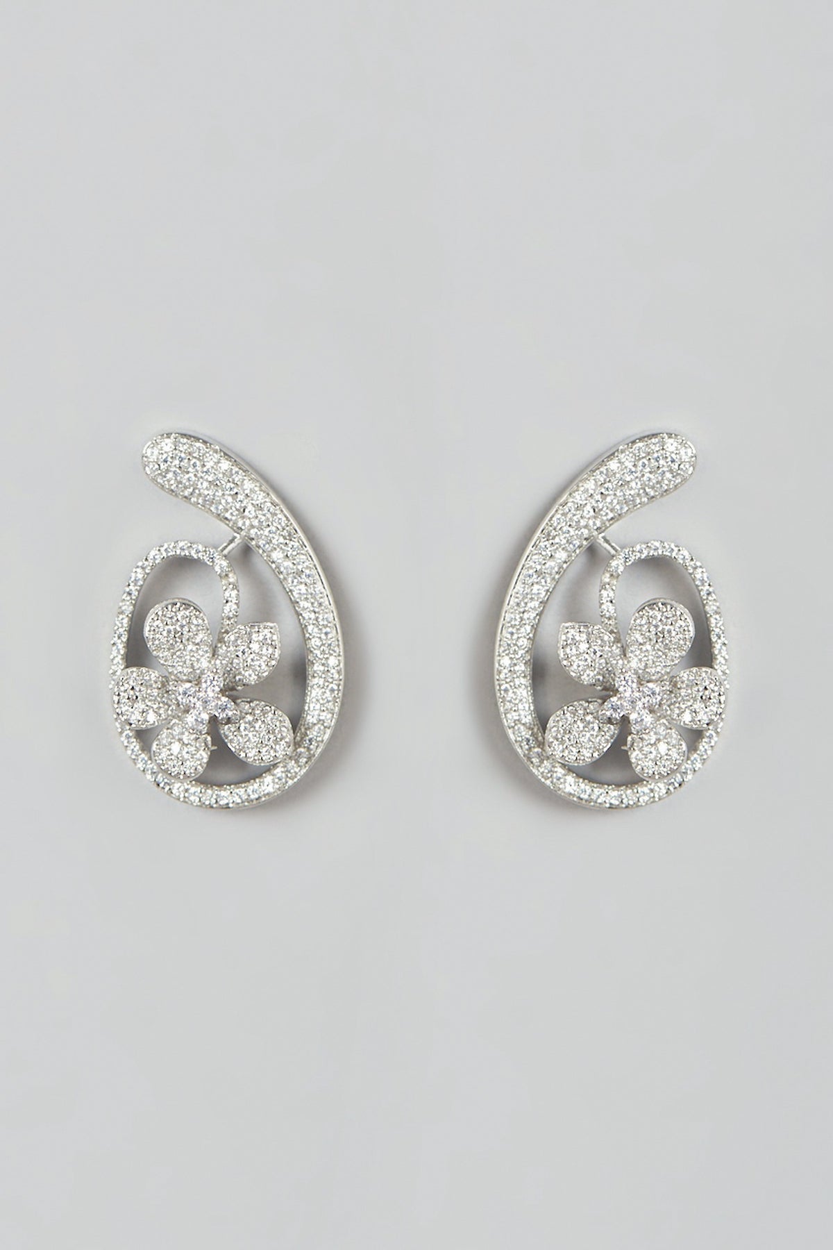 White Finish Faux Diamond Stud Earrings