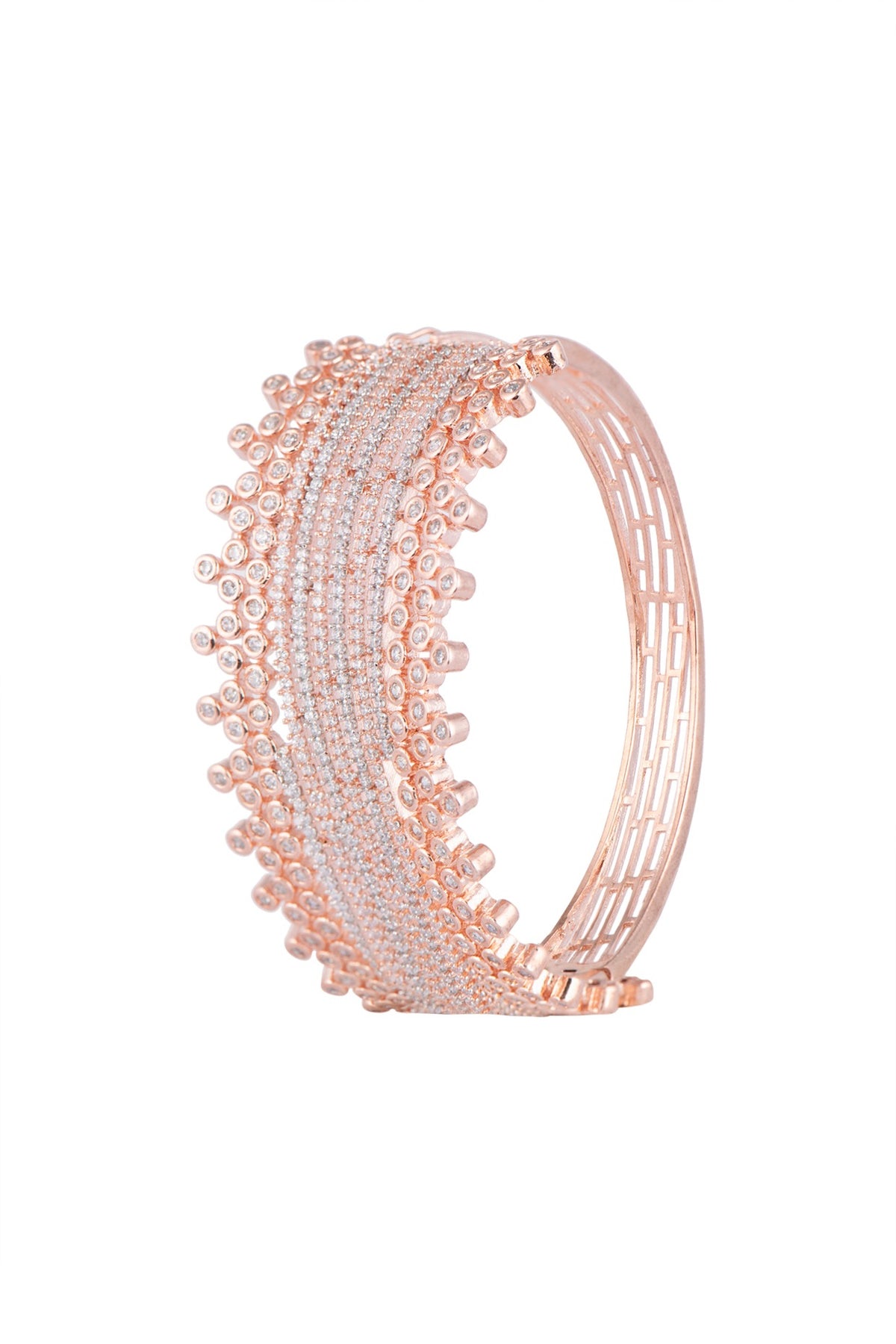 Rose Gold Finish Faux Diamond Openable Kada Bracelet
