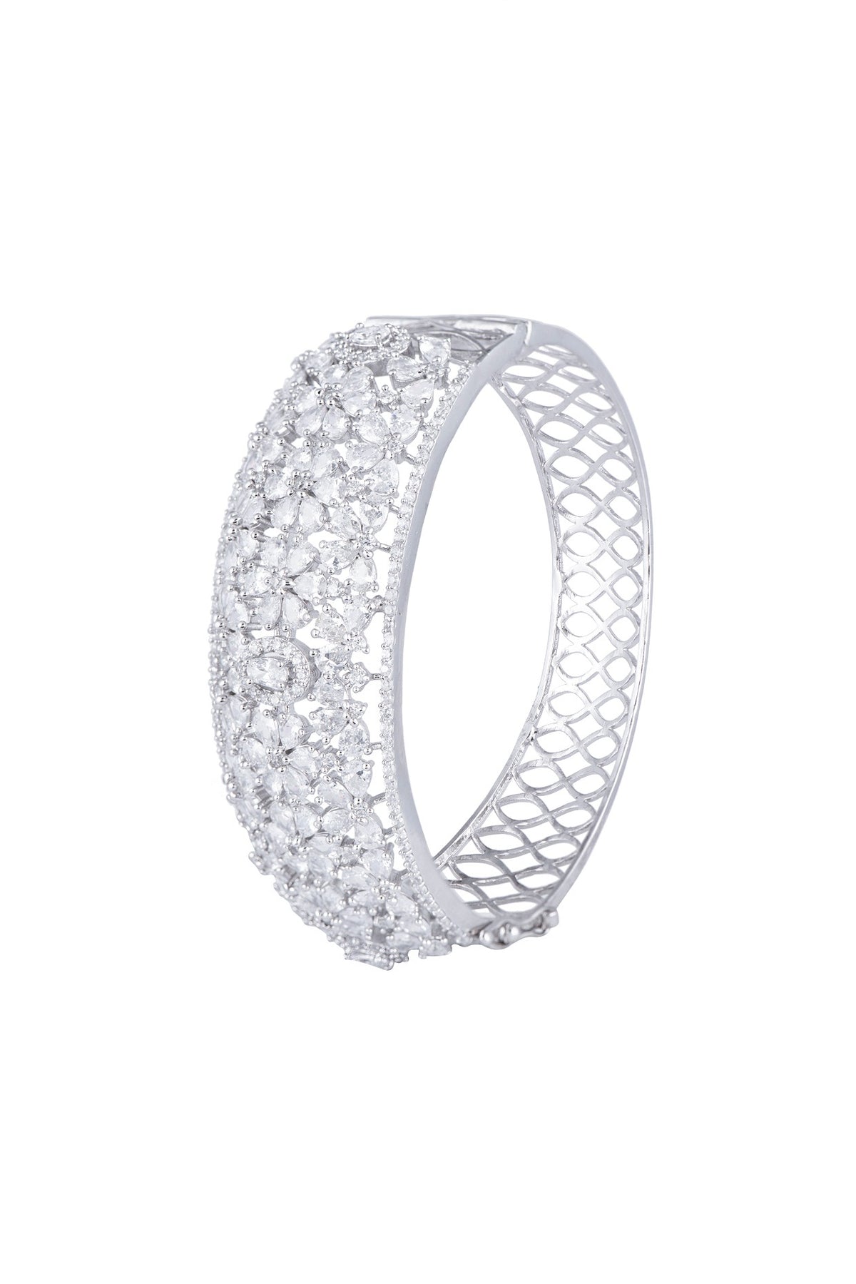 White Rhodium Finish Faux Diamond Openable Bracelet