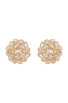 Gold Rhodium Finish Grey Kundan Stud Earrings