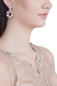 Rose Gold Plated Faux Diamond & Red Stone Earrings