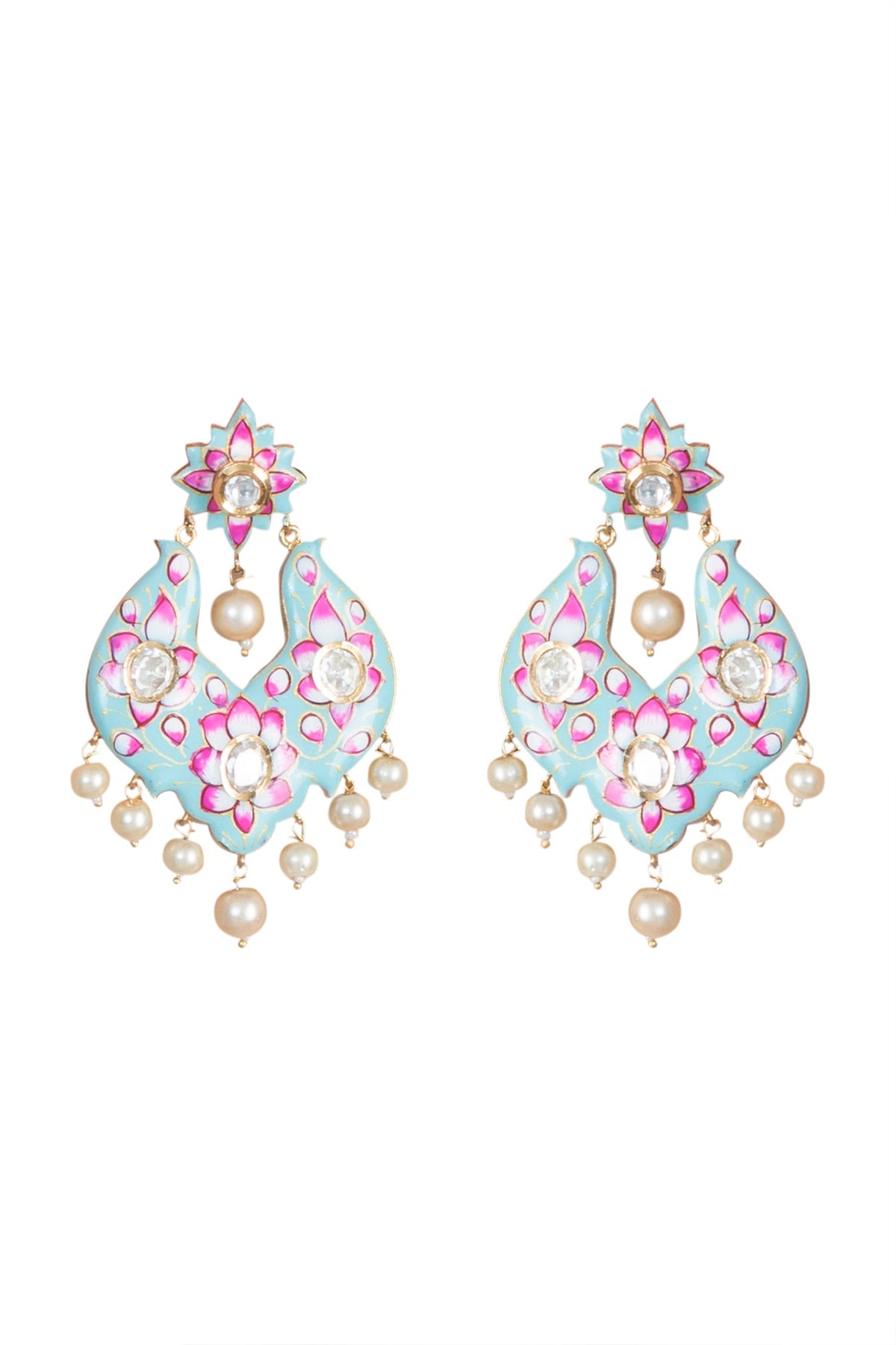 Gold Rhodium Finish Blue Meenakari Earrings
