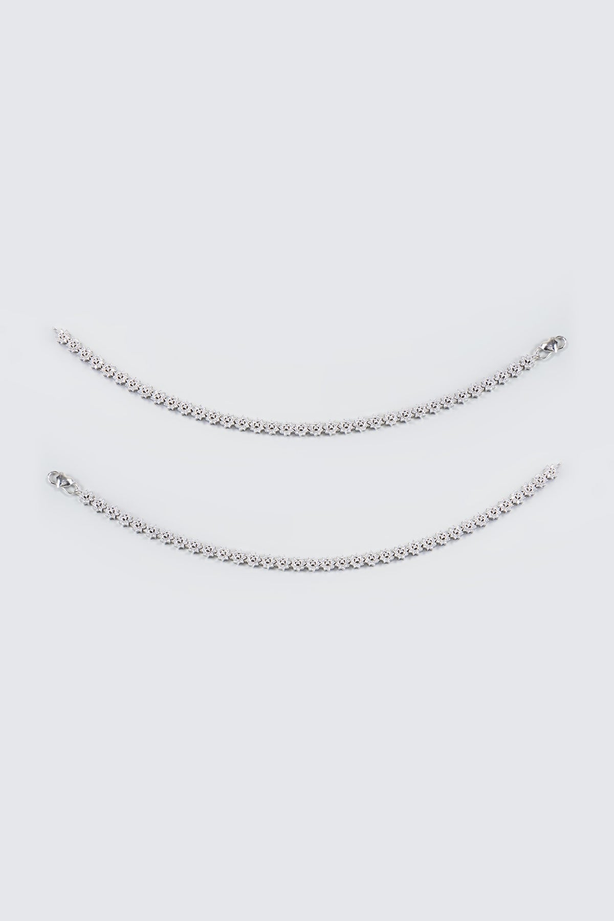 White Finish Faux Diamond Anklet (set of 2)