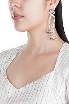 Rose Gold Finish Faux Diamond & Green Stone Jhumka Earrings