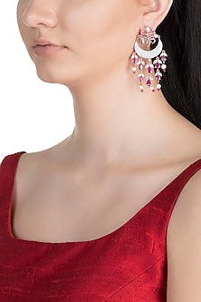 Rose Gold Finish Faux Diamond & Red Stone Earrings