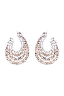 White FInish Faux Diamond & Champagne Stone Earrings