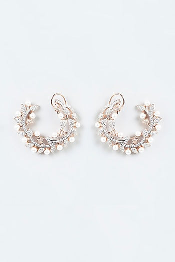 Two Tone Finish Faux Diamonds Hoop Earrings
