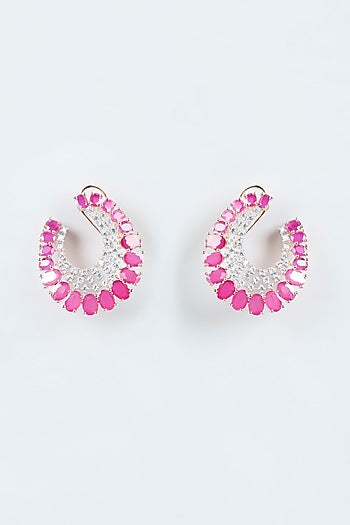 Rose Gold Finish Red Diamond Hoop Earrings
