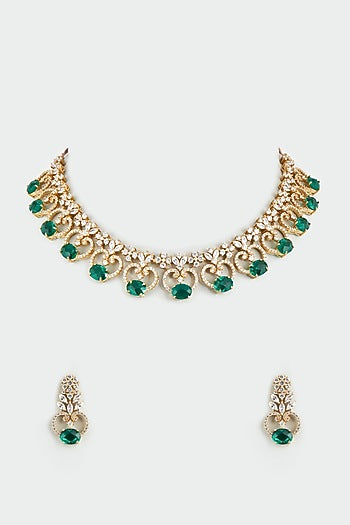 Gold Finish Synthetic Stone Necklace