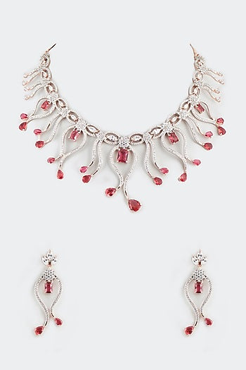 Rose Gold Finish Synthetic Stone Necklace