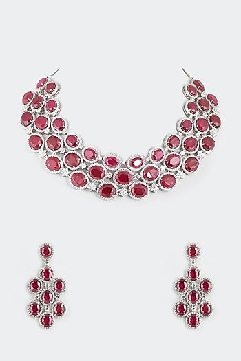 White Finish Ruby Synthetic Stones Necklace