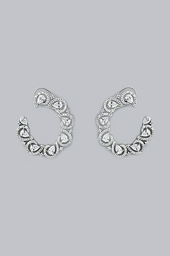 White Finish Zircon Stud Earrings