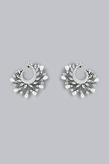 Two Tone Finish Zircons Stud Earrings