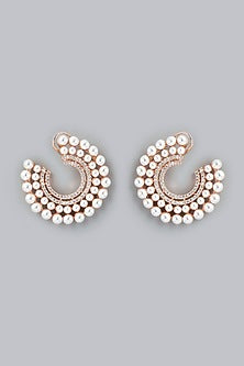 Rose Gold Finish Pearls & Zircon Stud Earrings