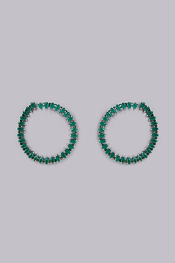 White Finish Green Stones & Zircon Dangler Earrings