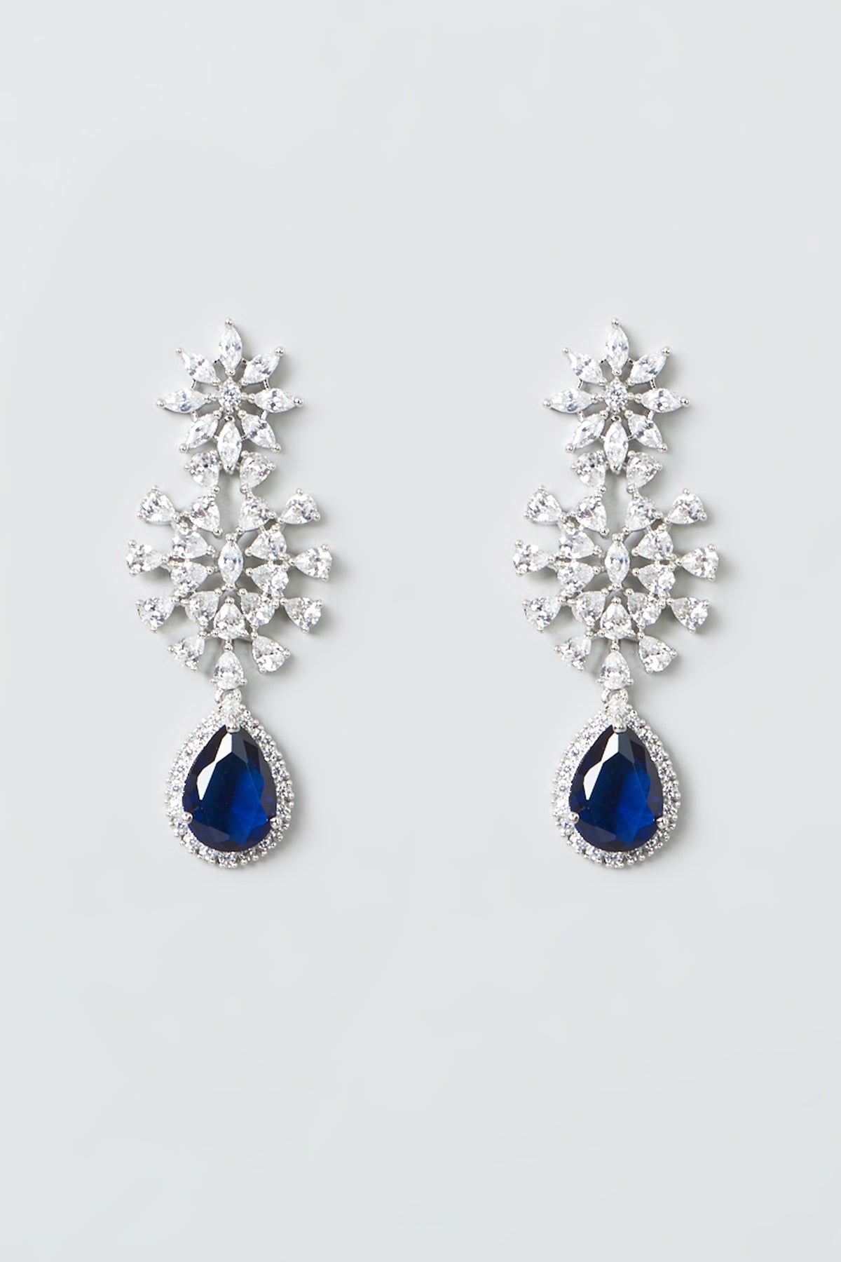 White Finish Zircon & Blue Drop Stones Necklace Set