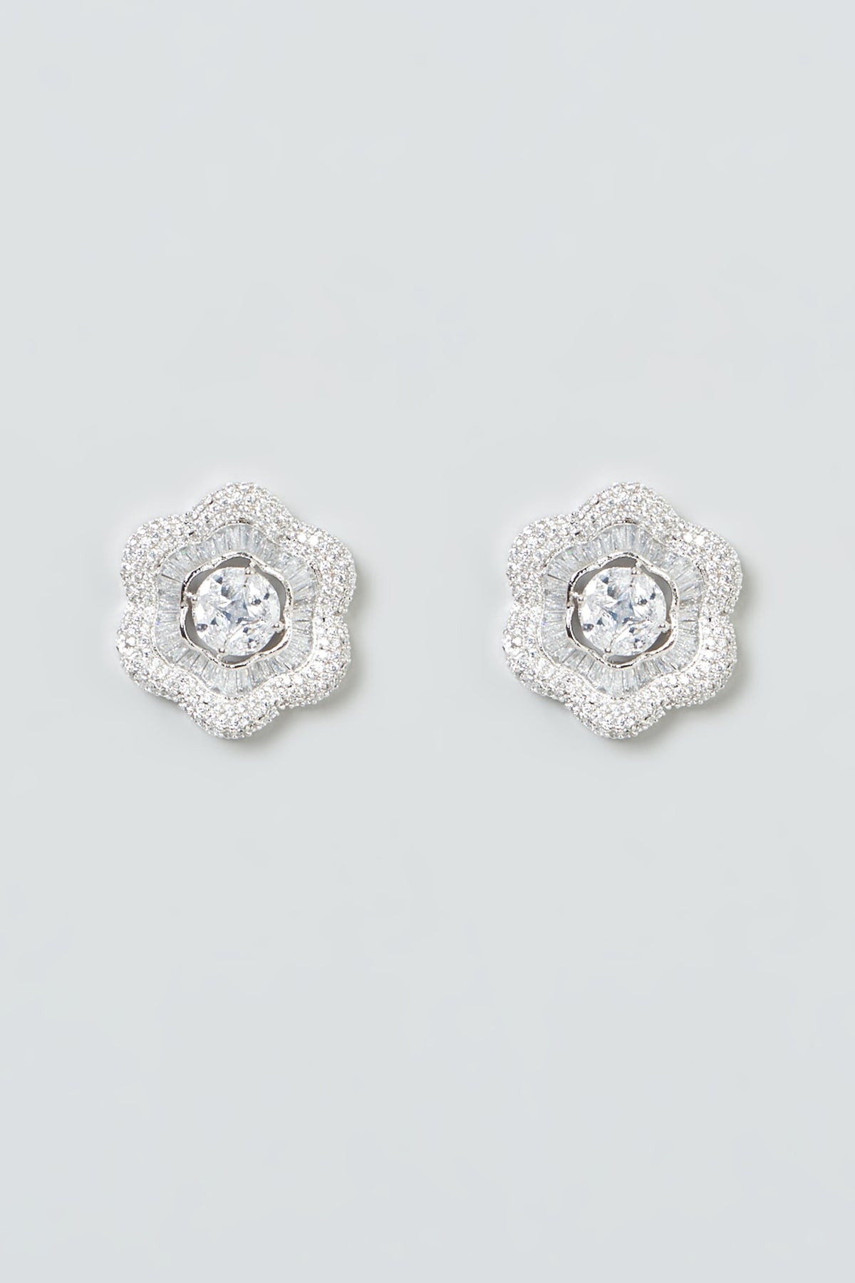 White Finish Zircon Stud Earrings