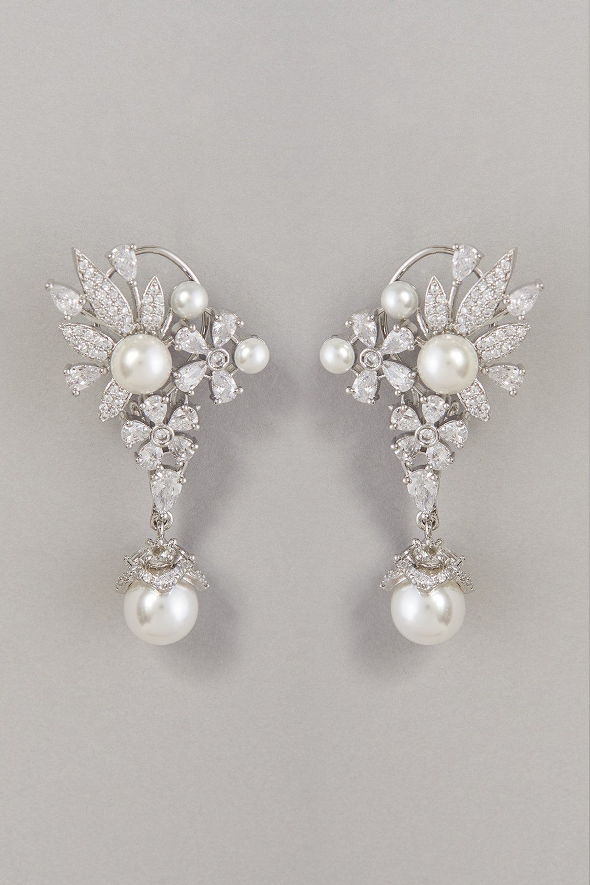 White Finish Zircon & Pearl Dangler Earrings