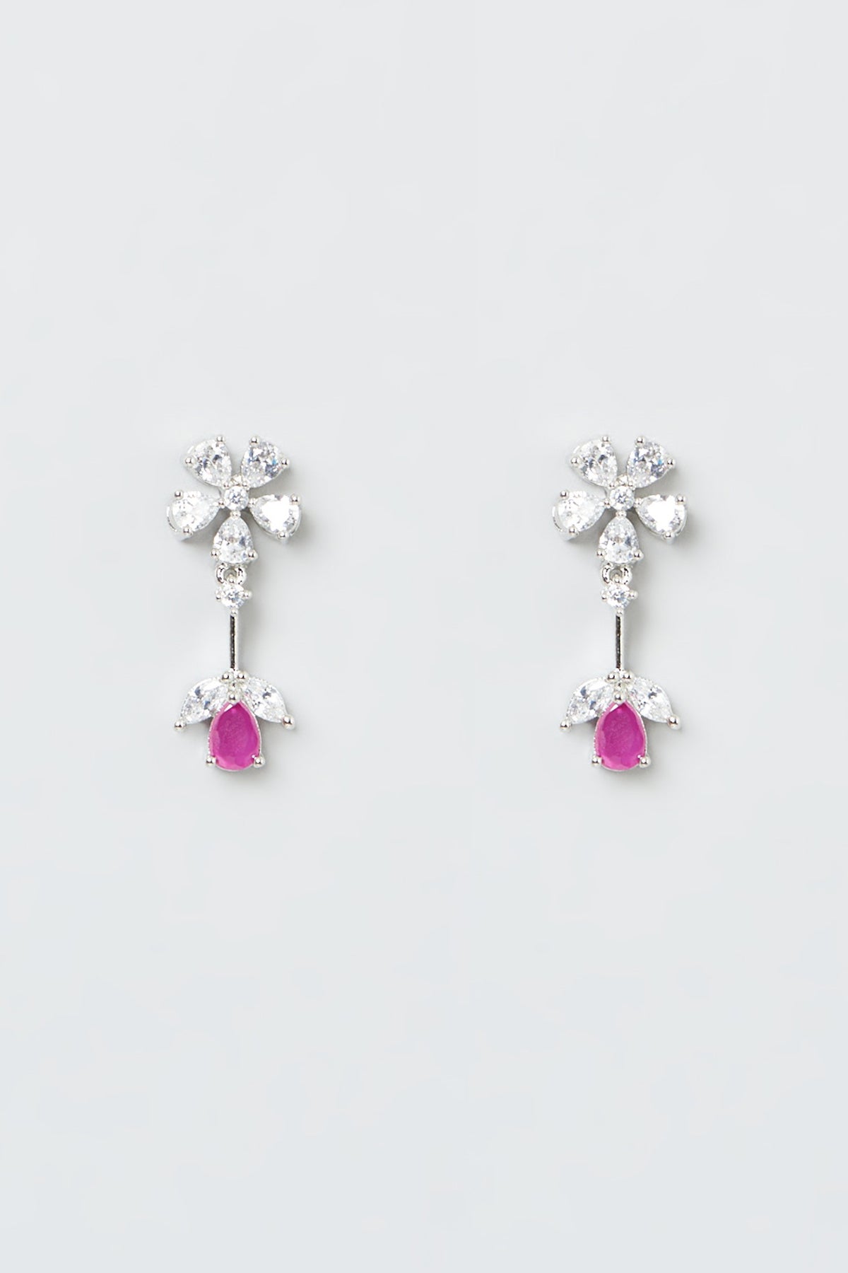 White Finish Zircon & Pink Stone Necklace Set