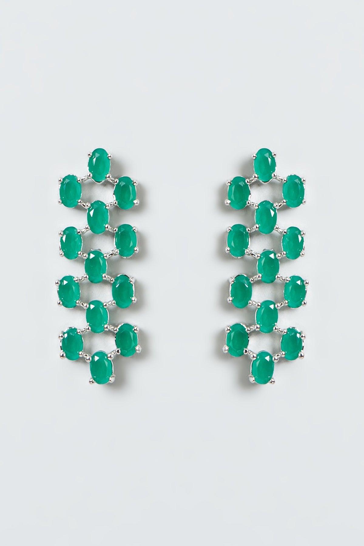 White Finish Green Drop Stones & Zircon Necklace Set