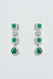 White Finish Green Stones Necklace Set