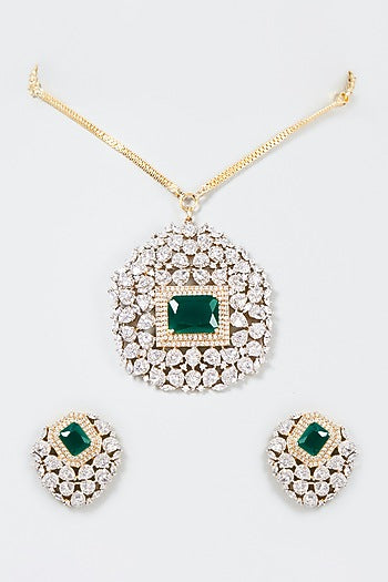 Gold Finish Pearl & Diamond Necklace Set