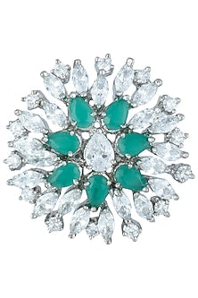 Silver plated faux diamond flower shaped ring